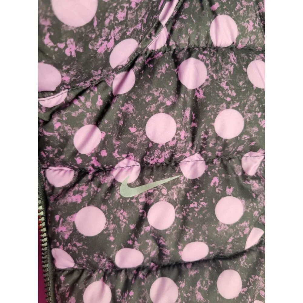 Nike Girls Size L Reversible Purple Polka Dot & Camo Zip Puffer Vest